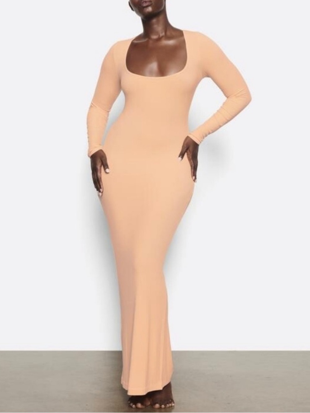 SKIMS MAXI DRESS LONG SLEEVE RIBBED SOFT LOUNGE
